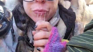 Parking Lot Blowjob Ends in a Cum Bubble Mouthpie